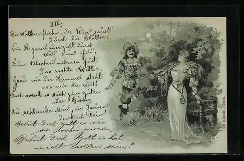 Mondschein-Lithographie Trompeter von Säckingen und Geliebte mit Trompete