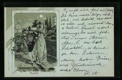 Mondschein-Lithographie Allein, Trompeter von Säckingen mit seiner Geliebten