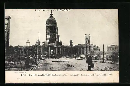 AK San Francisco, Durch Erdbeben und Feuer zerstörte City Hall, 1906