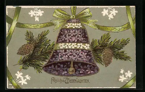 AK Weihnachtsgruss, Glocke aus Blumen