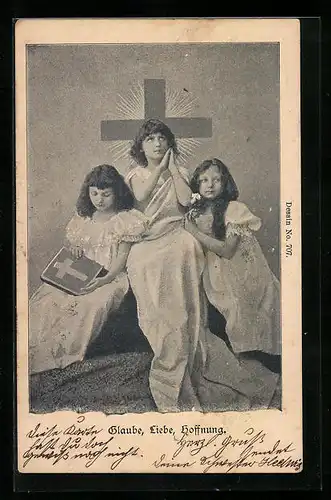 AK Allegorie, Drei Mädchen verkörpern Glaube, Liebe und Hoffnung