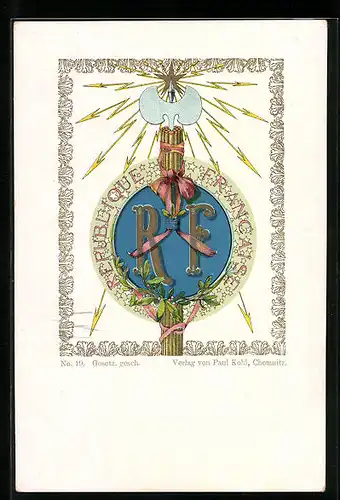Lithographie Wappen Republique Francaise