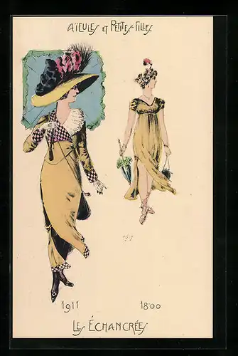 AK Aileules et Petite Filles, Le Échancrée, Damenmode 1800 und 1911