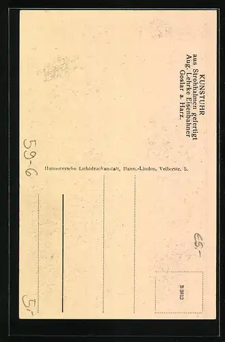 AK Goslar a. Harz, Kunstuhr aus Strohhalmen gefertigt, Aug. Lehrke, Eisenbahner