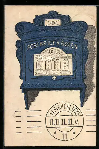 Künstler-AK Postbriefkasten mit Poststempel 11.11.11