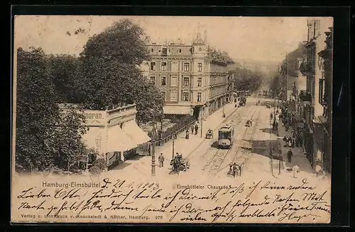 AK Hamburg-Eimsbüttel, Eimsbütteler Chaussee mit Geschäften und Strassenbahn