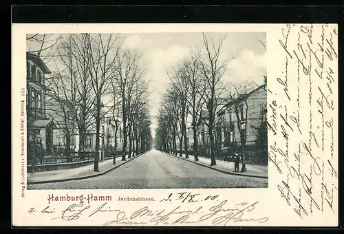 AK Hamburg-Hamm, Jordanstrasse mit Bäumen