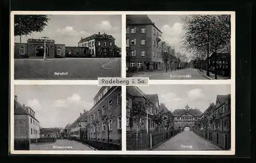 AK Radeberg i. Sa., Bahnhof, Schillerstrasse und Winkelwiese