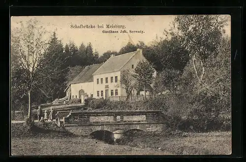 AK Schafbrücke b. Meisburg, Gasthaus Joh. Serwaty
