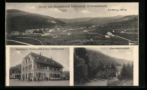 AK Hölzlebruck, Gasthaus z. Posthäusle, Gartenwirtschaft, Totalansicht mit Feldberg