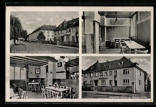 AK Schwabach, Gasthaus Weller`s Keller z. Resenwiesla in der Städtlerstrasse, Nebenzimmer