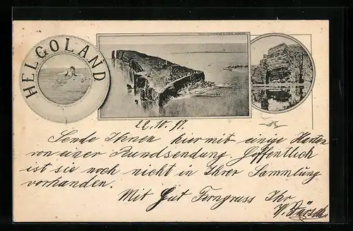 AK Helgoland, Der Mönch und Inselansicht