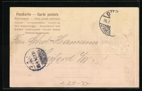 Passepartout-Lithographie Düren, Schenkel-u. Bismarckstrasse, Wappen