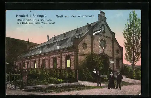 AK Neudorf i. Rheingau, Gruss aus der Winzerhalle