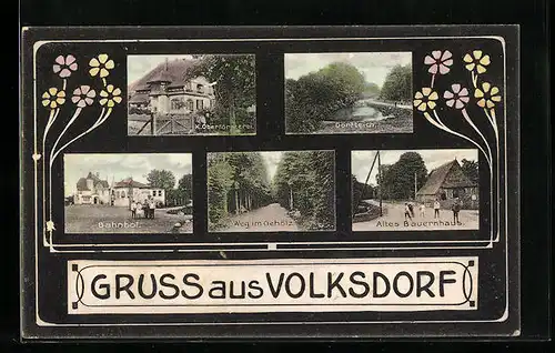 AK Volksdorf, Bahnhof, Dorfteich u. Weg im Gehölz