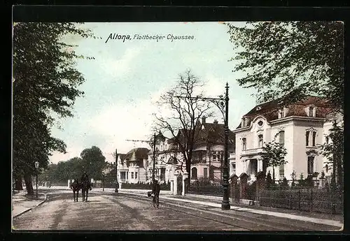 AK Hamburg-Altona, Flottbecker Chaussee mit Pferden und Radfahrer