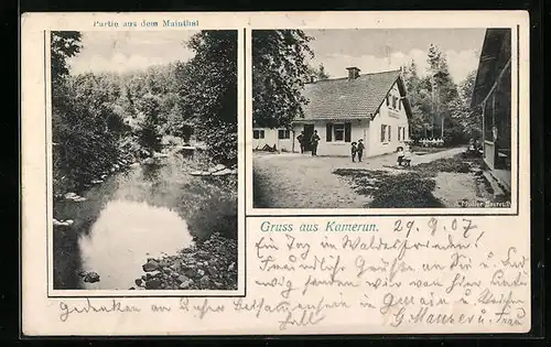 AK Bayreuth, Gasthaus Kamerun mit Gästen, Mainthalpartie