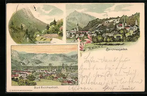 Lithographie Berchtesgaden, Ortsansicht, Ortsansicht Bad Reichenhall, Mauthäusl