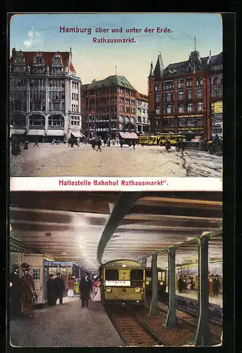 AK Hamburg, Rathausmarkt mit Cafe und U-Bahnhof Rathausmarkt