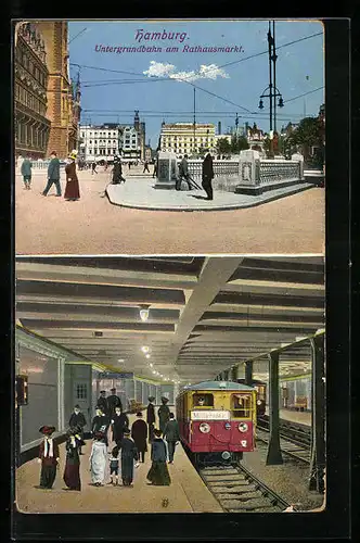 AK Hamburg, Untergrundbahn am Rathausmarkt, Bahnsteig unter der Erde
