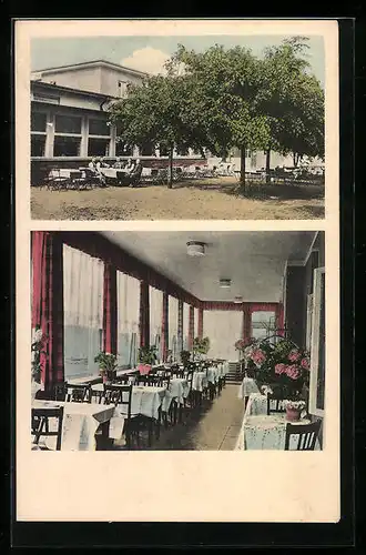 AK Hamburg-Sasel, Gaststätte Saseler Gesellschaftshaus W. Ferck, Garten-und Innenansicht