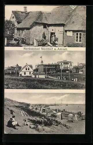 AK Norddorf a. Amrum, Reetgedecktes Haus, Am Strand