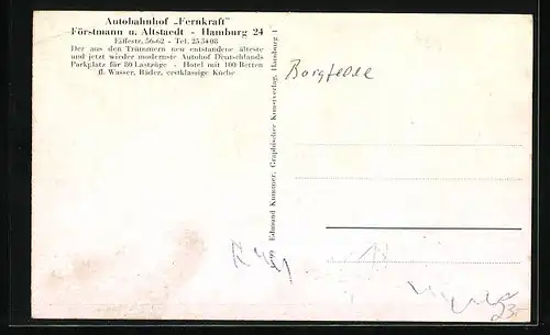 AK Hamburg-Borgfelde, Autobahnhof Fernkraft in der Eiffestr. 56-62