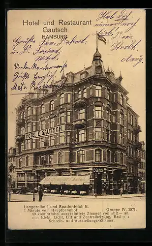 AK Hamburg-St.Georg, Hotel-Restaurant Gautsch, Langereihe 1 und Spadenteich 8