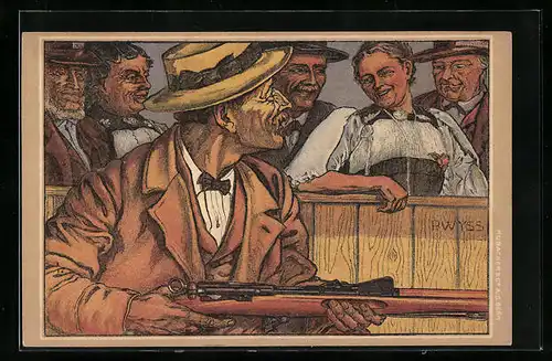 Künstler-AK Burgdorf, Landesschiessen 1913, Schütze mit Gewehr