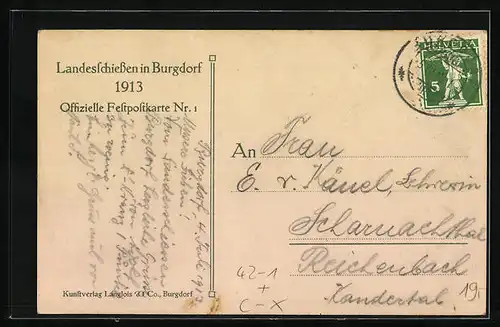 Künstler-AK Burgdorf, Landesschiessen 1913, Schütze mit Gewehr