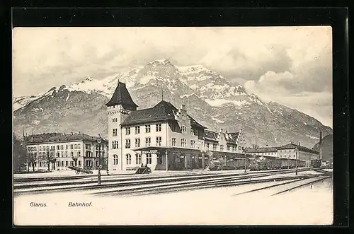 AK Glarus, Blick zum Bahnhof, Eisenbahn