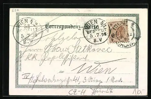 Lithographie Iglau, Stadtpark, Kempen-Denkmal, Totalansicht