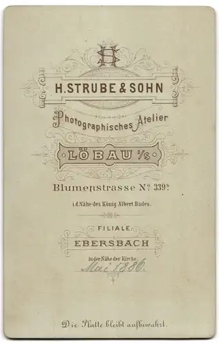 Fotografie H. Strube & Sohn, Löbau i. S., Blumenstr. 339 s, Kleines Mädchen im Kleid mit Geschwisterkind