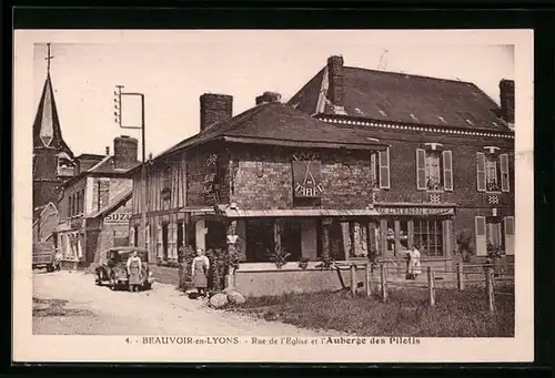 AK Beauvoir-en-Lyons, Rue de l`Eglise et l`Auberge des Pilotis