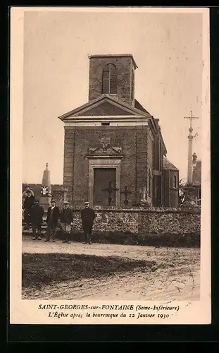 AK Saint-Georges-sur-Fontaine, L`Eglise apres la bourrasque du Janvier 1930