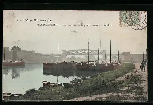 AK Maurecourt, Les peniches et le pont-viaduc de Fin-d`Oise
