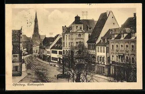 AK Offenburg, Der Rathausplatz aus der Vogelschau