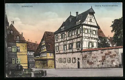AK Bamberg, Fachwerkhaus a. d. oberen Karolinenstrasse
