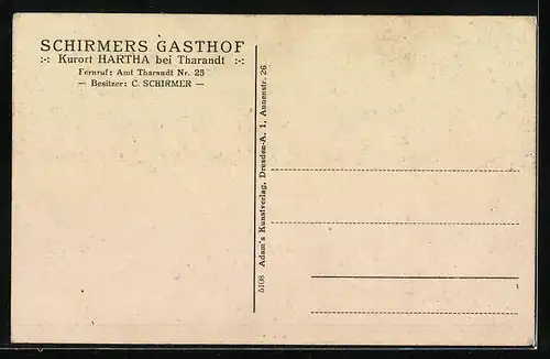 AK Hartha b. Tharandt, Schirmers Gasthof, Bes. C. Schirmer