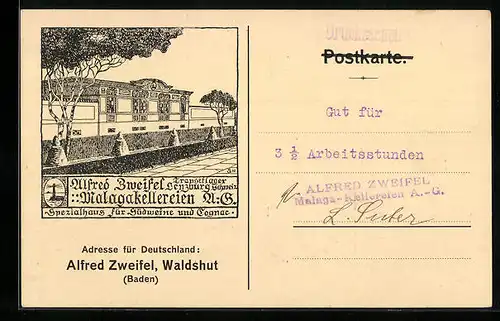 AK Waldshut /Baden, Alfred Zweifel Malagakellereien A. G.