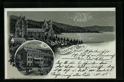 Lithographie Glees, Hotel Maria-Laach, Laacher See