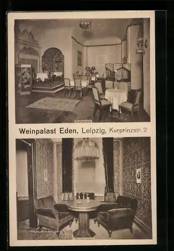 AK Leipzig, Weinpalast Eden, Nischenhalle, Rauchzimmer, Kurprinzstr. 2