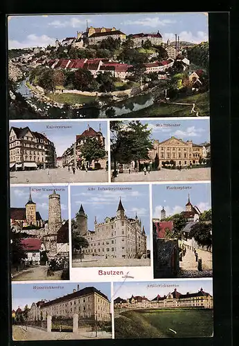 AK Bautzen, Gesamtansicht, Kaiserstrasse, Kasernen