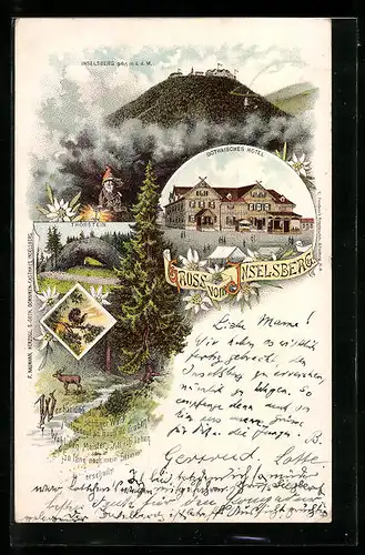 Lithographie Inselsberg, Gesamtansicht, Gothaisches Hotel, Thorstein