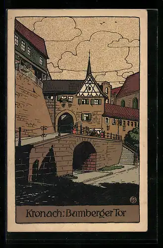 Steindruck-AK Kronach, Partie am Bamberger Tor