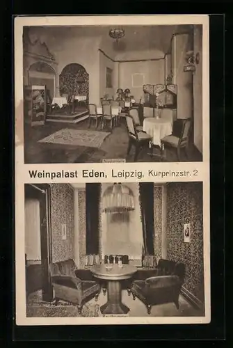 AK Leipzig, Weinpalast Eden, Nischenhalle, Rauchzimmer, Kurprinzstr. 2