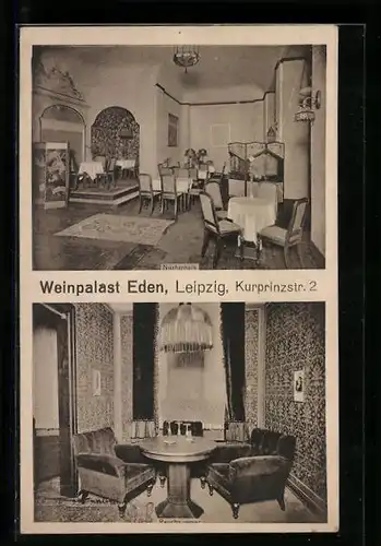 AK Leipzig, Weinpalast Eden, Nischenhalle, Rauchzimmer, Kurprinzstr. 2