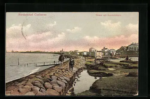 AK Cuxhaven, Strand mit Karrenbädern