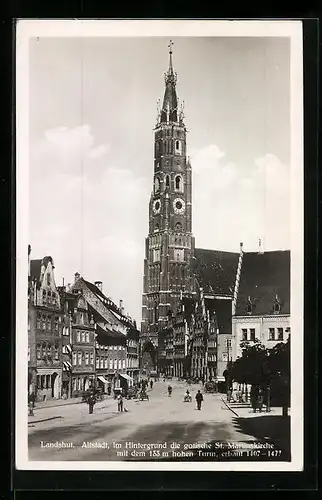 AK Landshut, Altstadt, im Hintergrund die gotische St. Martinskirche