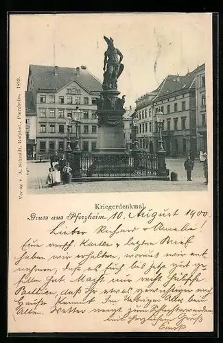 AK Pforzheim, Blick auf Kriegerdenkmal